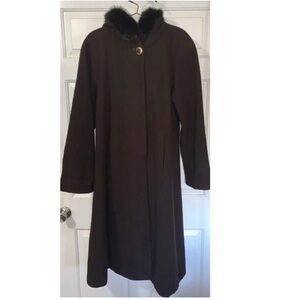 🥂Vintage Donnybrook Brown Wool Coat Fur Trim 10 90s Y2K A-Line Regency Romantic